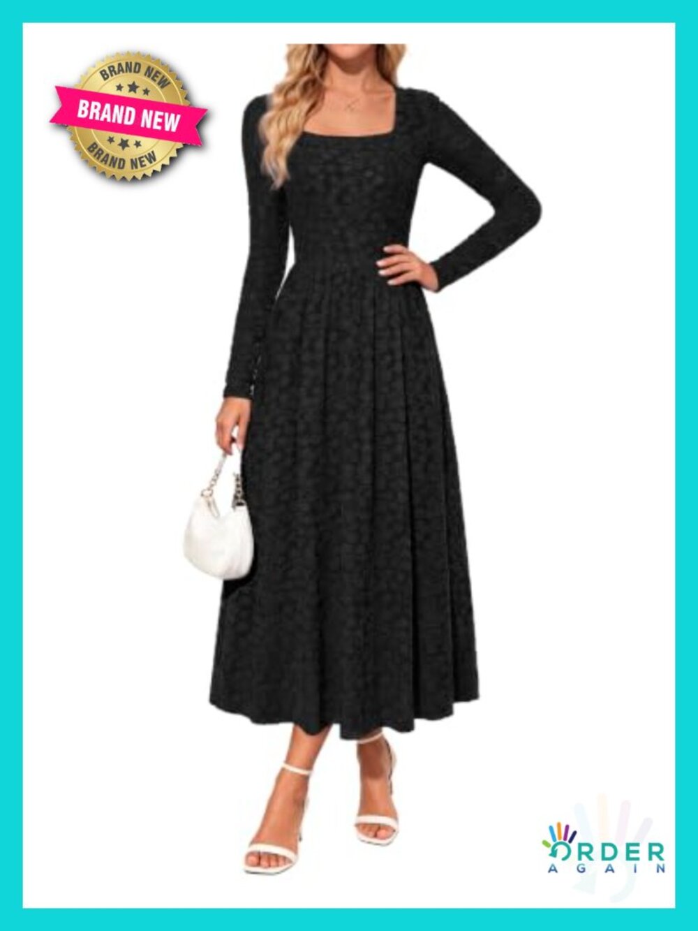 Women's Fall Wedding Guest Long Sleeve Midi Dress Soft Stretchy Knit A Line